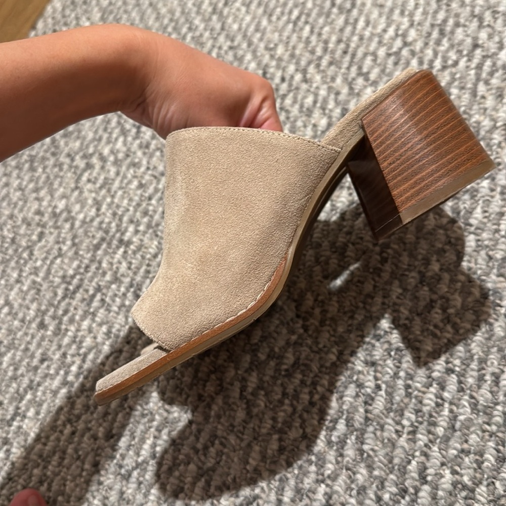 Aquatalia Suede Open-Toe Mules in Beige - Picture 3 of 7
